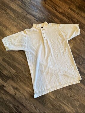 Hill & Archer Men's White Solid Polo Shirt M Short Sleeve Cotton Collared Button